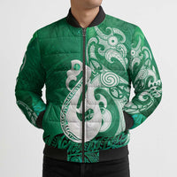 New Zealand Matariki Bomber Puffer Jacket Maori Manaia Galaxy Silver Fern Green Color