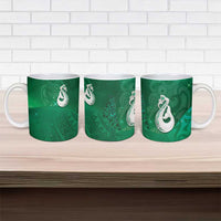 New Zealand Matariki Ceramic Mug Maori Manaia Galaxy Silver Fern Green Color