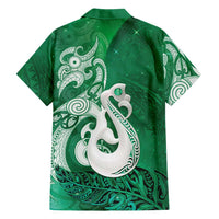 New Zealand Matariki Family Matching Off The Shoulder Long Sleeve Dress and Hawaiian Shirt Maori Manaia Galaxy Silver Fern Green Color LT22 - Polynesian Pride
