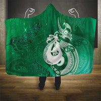 New Zealand Matariki Hooded Blanket Maori Manaia Galaxy Silver Fern Green Color