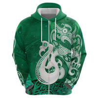 New Zealand Matariki Hoodie Maori Manaia Galaxy Silver Fern Green Color LT22 - Polynesian Pride