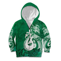 New Zealand Matariki Kid Hoodie Maori Manaia Galaxy Silver Fern Green Color LT22 Zip Hoodie Green - Polynesian Pride