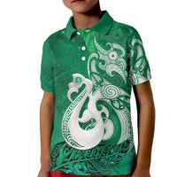 New Zealand Matariki Kid Polo Shirt Maori Manaia Galaxy Silver Fern Green Color LT22 Kid Green - Polynesian Pride