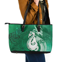 New Zealand Matariki Leather Tote Bag Maori Manaia Galaxy Silver Fern Green Color LT22 - Polynesian Pride