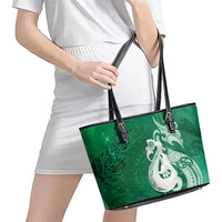 New Zealand Matariki Leather Tote Bag Maori Manaia Galaxy Silver Fern Green Color LT22 - Polynesian Pride