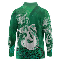 New Zealand Matariki Long Sleeve Polo Shirt Maori Manaia Galaxy Silver Fern Green Color LT22 - Polynesian Pride