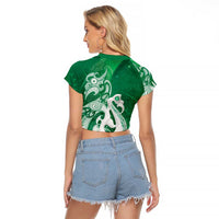 New Zealand Matariki Raglan Cropped T Shirt Maori Manaia Galaxy Silver Fern Green Color LT22 - Polynesian Pride
