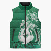 New Zealand Matariki Sleeveless Puffer Jacket Maori Manaia Galaxy Silver Fern Green Color