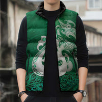 New Zealand Matariki Sleeveless Puffer Jacket Maori Manaia Galaxy Silver Fern Green Color