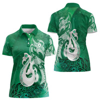 New Zealand Matariki Women Polo Shirt Maori Manaia Galaxy Silver Fern Green Color LT22 - Polynesian Pride