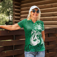 New Zealand Matariki Women Polo Shirt Maori Manaia Galaxy Silver Fern Green Color LT22 - Polynesian Pride