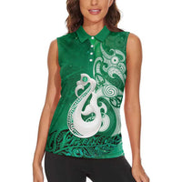 New Zealand Matariki Women Sleeveless Polo Shirt Maori Manaia Galaxy Silver Fern Green Color LT22 - Polynesian Pride