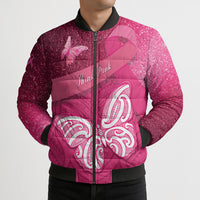 New Zealand Breast Cancer Awareness Bomber Puffer Jacket Pink Ribbon Butterfly Maori Pattern
