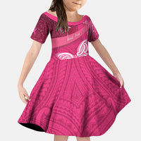 New Zealand Breast Cancer Awareness Family Matching Tank Maxi Dress and Hawaiian Shirt Pink Ribbon Butterfly Maori Pattern LT22 Daughter's Dress Pink - Polynesian Pride