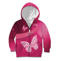 New Zealand Breast Cancer Awareness Kid Hoodie Pink Ribbon Butterfly Maori Pattern