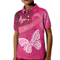 New Zealand Breast Cancer Awareness Kid Polo Shirt Pink Ribbon Butterfly Maori Pattern