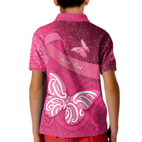 New Zealand Breast Cancer Awareness Kid Polo Shirt Pink Ribbon Butterfly Maori Pattern