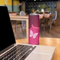 New Zealand Breast Cancer Awareness Skinny Tumbler Pink Ribbon Butterfly Maori Pattern LT22 - Polynesian Pride