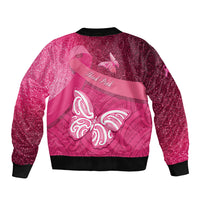 New Zealand Breast Cancer Awareness Sleeve Zip Bomber Jacket Pink Ribbon Butterfly Maori Pattern