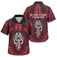 New Zealand Maori Language Week Family Matching Off The Shoulder Long Sleeve Dress and Hawaiian Shirt Te Wiki O Te Reo Maori Hei Tiki LT22 Son's Shirt Red - Polynesian Pride