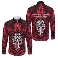 New Zealand Maori Language Week Family Matching Tank Maxi Dress and Hawaiian Shirt Te Wiki O Te Reo Maori Hei Tiki LT22 Dad's Shirt - Long Sleeve Red - Polynesian Pride