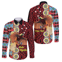 Personalised Papua New Guinea Pidgin Language Week Family Matching Mermaid Dress and Hawaiian Shirt Halo Olgeta Tok Pisin Wik Bird Of Paradise Oro Batik LT22 Dad's Shirt - Long Sleeve Red - Polynesian Pride
