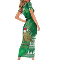New Zealand Kakapo Christmas In July Family Matching Short Sleeve Bodycon Dress and Hawaiian Shirt Silver Fern Santa Xmas Green Color LT22 - Polynesian Pride