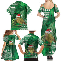 New Zealand Kakapo Christmas In July Family Matching Summer Maxi Dress and Hawaiian Shirt Silver Fern Santa Xmas Green Color