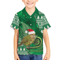 New Zealand Kakapo Christmas In July Family Matching Tank Maxi Dress and Hawaiian Shirt Silver Fern Santa Xmas Green Color