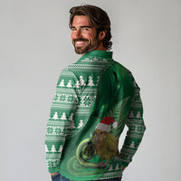 New Zealand Kakapo Christmas In July Long Sleeve Polo Shirt Silver Fern Santa Xmas Green Color