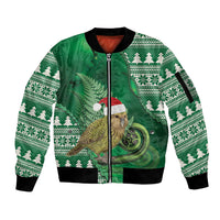 New Zealand Kakapo Christmas In July Sleeve Zip Bomber Jacket Silver Fern Santa Xmas Green Color