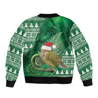 New Zealand Kakapo Christmas In July Sleeve Zip Bomber Jacket Silver Fern Santa Xmas Green Color