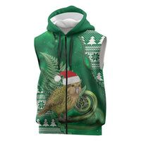 New Zealand Kakapo Christmas In July Sleeveless Zip Hoodie Silver Fern Santa Xmas Green Color