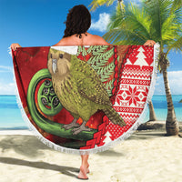 New Zealand Kakapo Christmas In July Beach Blanket Silver Fern Santa Xmas Red Color