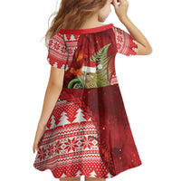 New Zealand Kakapo Christmas In July Family Matching Long Sleeve Bodycon Dress and Hawaiian Shirt Silver Fern Santa Xmas Red Color