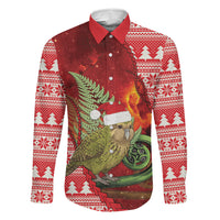 New Zealand Kakapo Christmas In July Family Matching Off The Shoulder Long Sleeve Dress and Hawaiian Shirt Silver Fern Santa Xmas Red Color