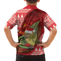New Zealand Kakapo Christmas In July Family Matching Short Sleeve Bodycon Dress and Hawaiian Shirt Silver Fern Santa Xmas Red Color