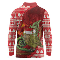 New Zealand Kakapo Christmas In July Long Sleeve Polo Shirt Silver Fern Santa Xmas Red Color