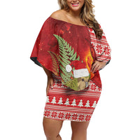 New Zealand Kakapo Christmas In July Off Shoulder Short Dress Silver Fern Santa Xmas Red Color