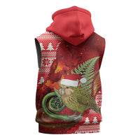 New Zealand Kakapo Christmas In July Sleeveless Zip Hoodie Silver Fern Santa Xmas Red Color