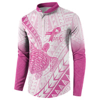 Breast Cancer Awareness Personalised Button Sweatshirt Pink Ribbon Turtle Polynesian Pattern White