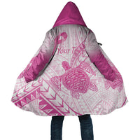 Breast Cancer Awareness Personalised Cloak Pink Ribbon Turtle Polynesian Pattern White