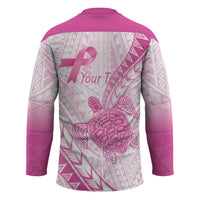 Breast Cancer Awareness Personalised Hockey Jersey Pink Ribbon Turtle Polynesian Pattern White