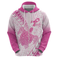 Breast Cancer Awareness Personalised Hoodie Pink Ribbon Turtle Polynesian Pattern White