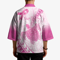 Breast Cancer Awareness Personalised Kimono Pink Ribbon Turtle Polynesian Pattern White