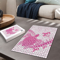 Breast Cancer Awareness Puzzle Pink Ribbon Turtle Polynesian Pattern White