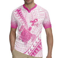 Breast Cancer Awareness Personalised Rugby Jersey Pink Ribbon Turtle Polynesian Pattern White