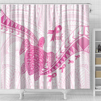 Breast Cancer Awareness Shower Curtain Pink Ribbon Turtle Polynesian Pattern White