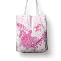 Breast Cancer Awareness Tote Bag Pink Ribbon Turtle Polynesian Pattern White