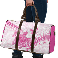 Breast Cancer Awareness Travel Bag Pink Ribbon Turtle Polynesian Pattern White